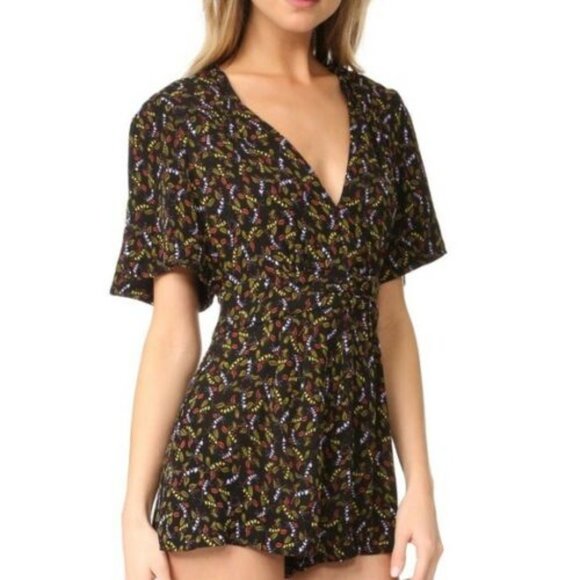 Free People Meet Virginia Black Floral Print Romper Size 4 - Picture 3 of 8